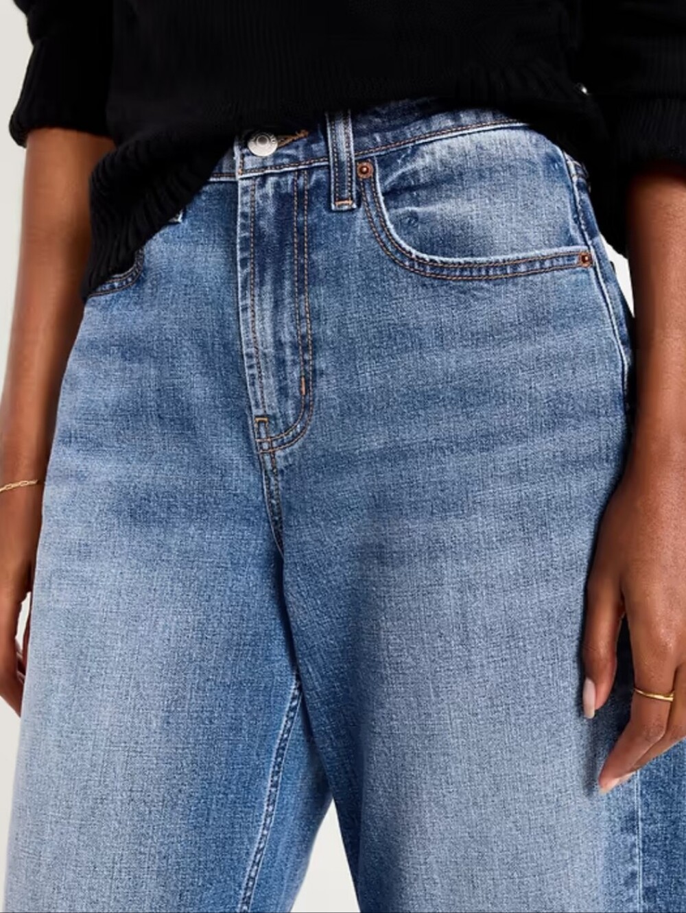 High-Rise Barrel Leg Jeans Medium Wash Cotton Blend Comfortable Fit Size 12 - Picture 6 of 11